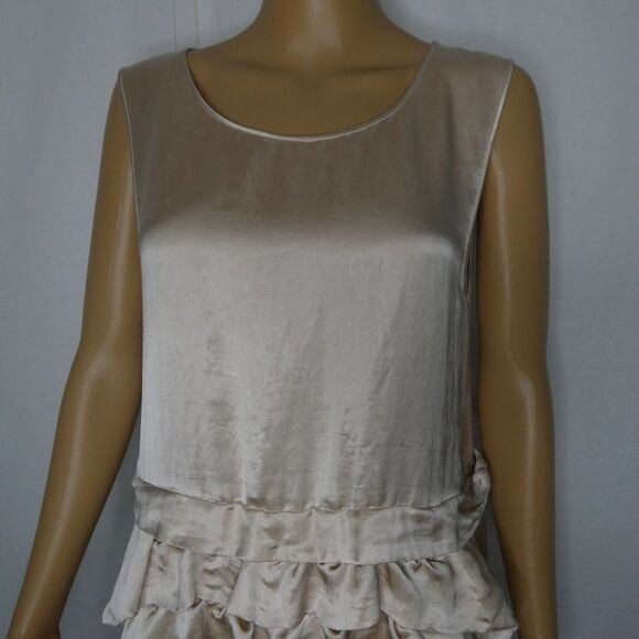 Theory Rikyo Ruffle Blouse Sleeveless Satin Silky Cream Tan Peplum Skirted Small - Picture 3 of 11